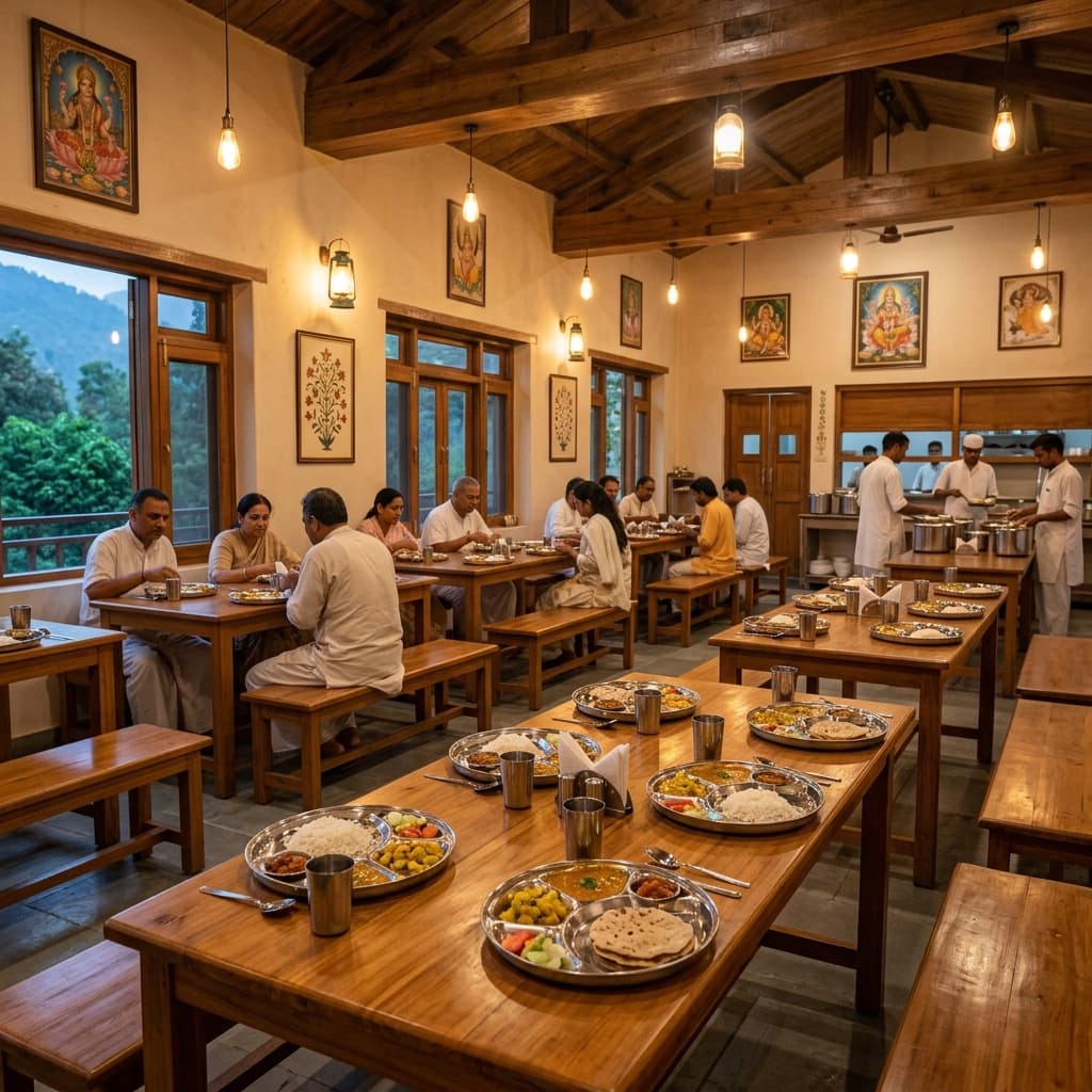 Pure vegetarian dining hall serving sattvic food at Pithapuram